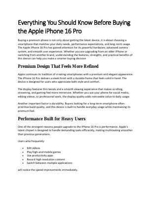 Everything You Should Know Before Buying the Apple iPhone 16 Pro